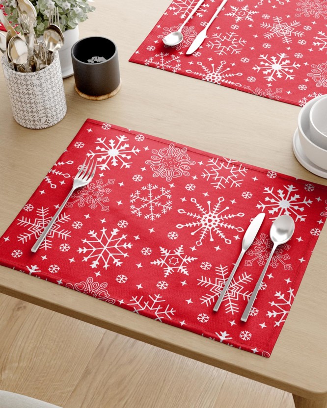 Podkładka na stół świąteczna bawełniana - płatki śniegu na czerwonym - 2szt.