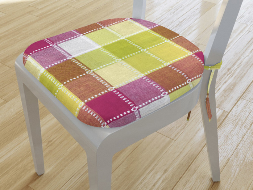 Zaokrąglona poduszka na krzesło 39x37 cm Kanafas - sześcian duży szczep różowo-zielono-żółty