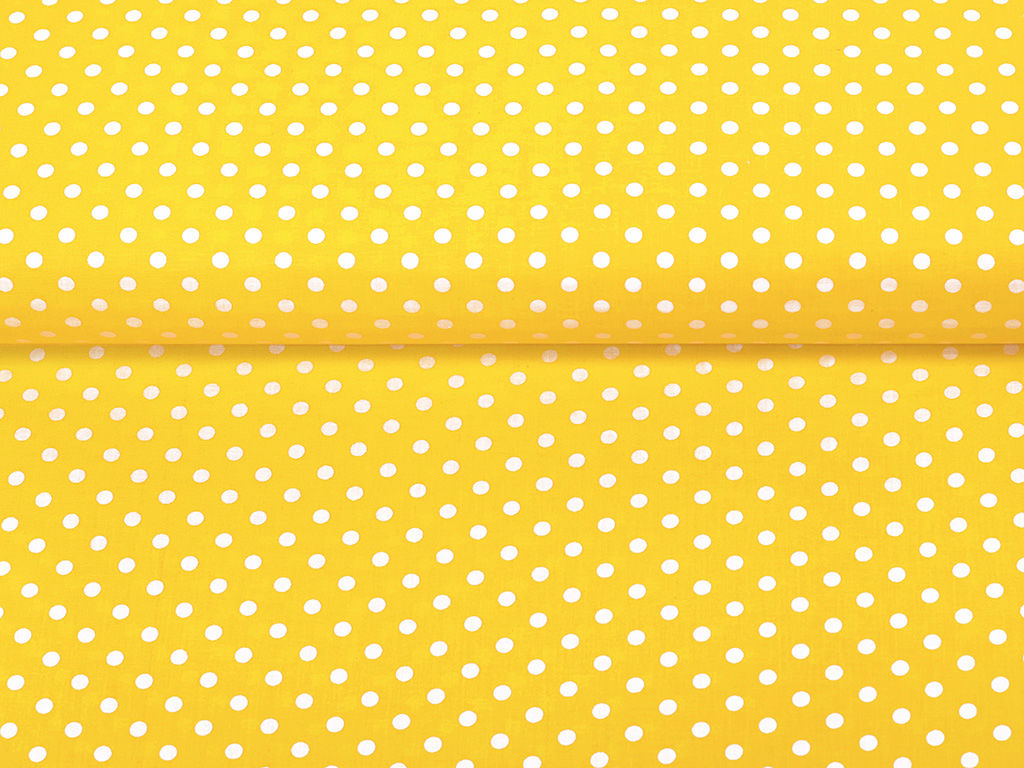 Płótno bawełniane - białe kropki na żółtym