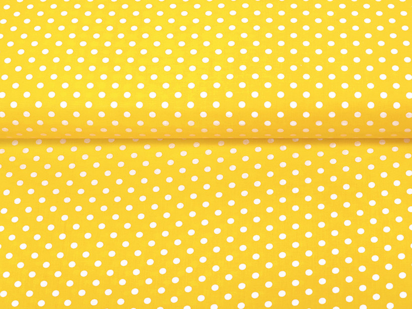 Płótno bawełniane - białe kropki na żółtym