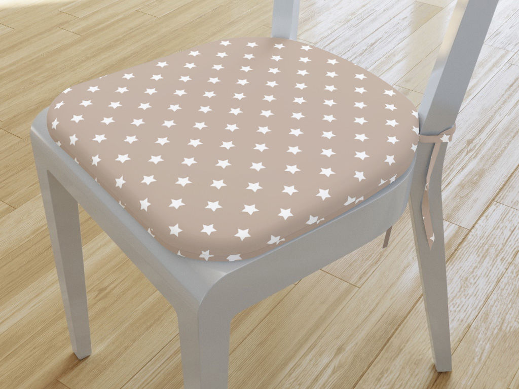 Zaokrąglona poduszka na krzesło 39x37 cm - białe gwiazdki na beżowym