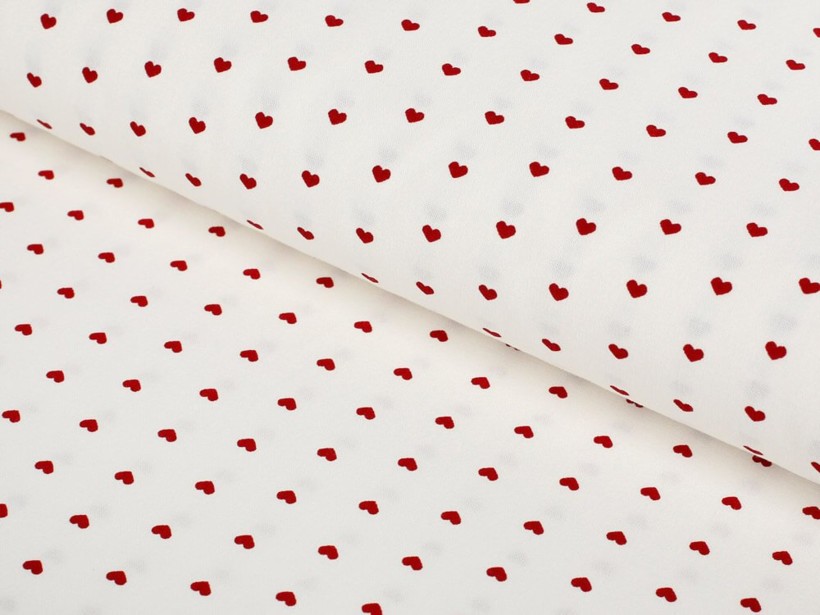 Płótno bawełniane - czerwone serduszka na białym
