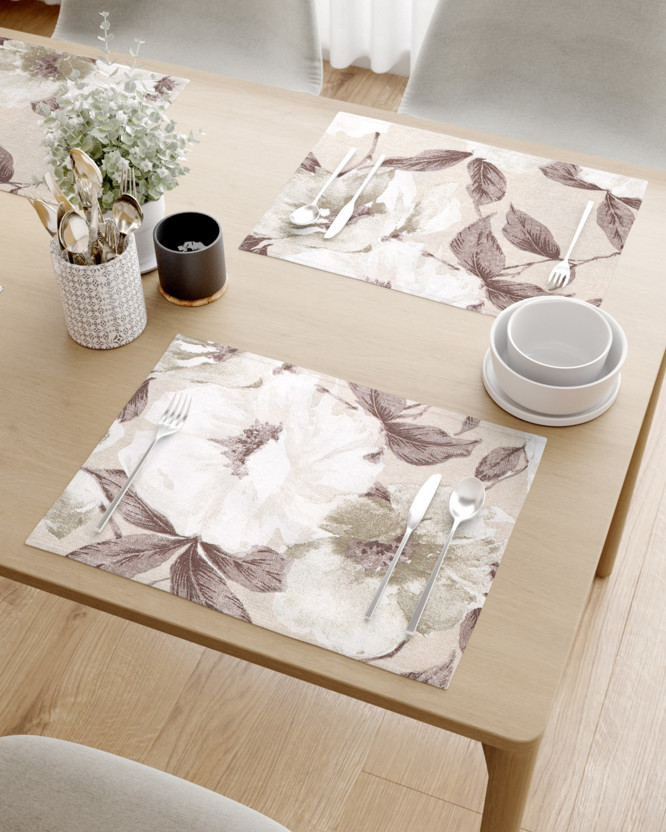 Podkładka na stół Loneta - białe i brązowe kwiaty z liśćmi - 2szt.