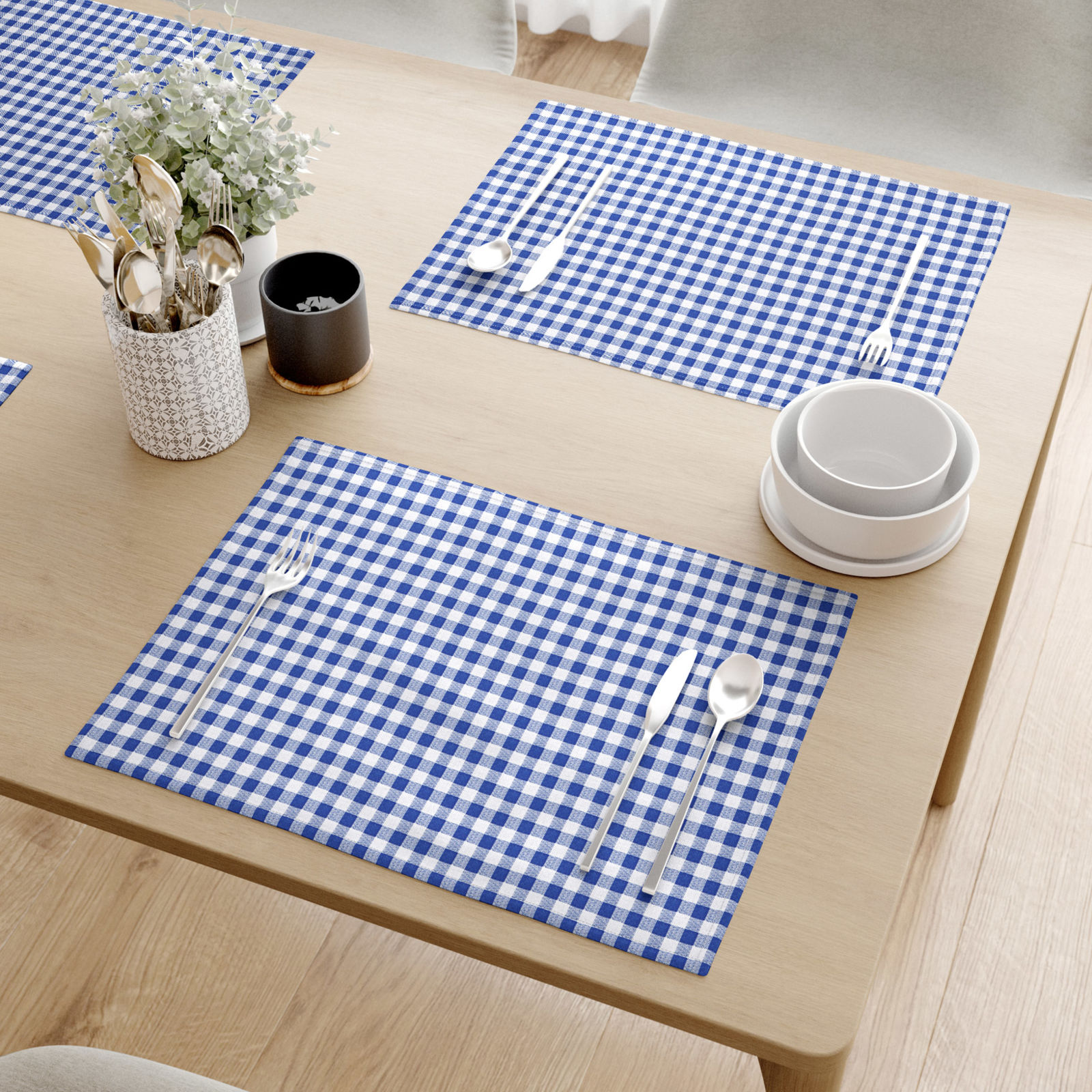 Podkładka na stół z płótna bawełnianego - niebiesko-biała kratka - 2szt.