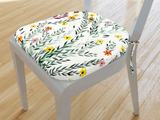 Zaokrąglona poduszka na krzesło 39x37 cm - malowane kwiaty z liśćmi