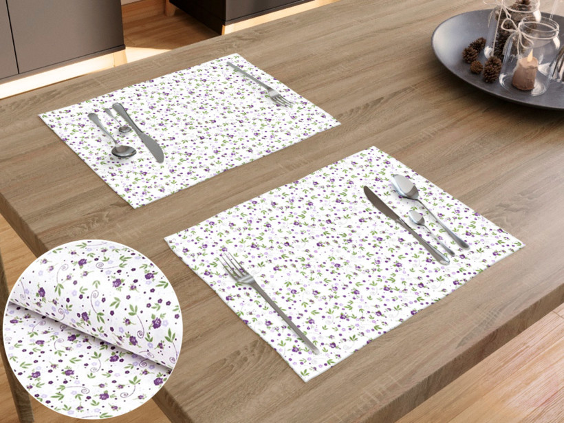 Podkładka na stół bawełniana - fioletowe rozety na białym - 2szt.