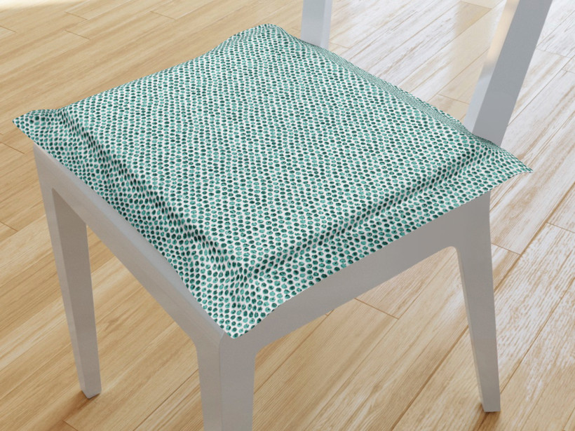 Kwadratowa poduszka na krzesło z ozdobną kantą 38x38 cm Loneta - konstrukcja miętowe kropki