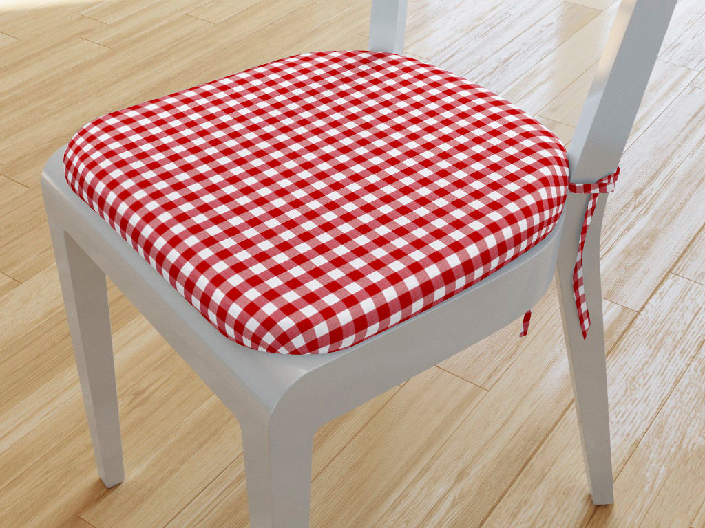 Zaokrąglona poduszka na krzesło 39x37 cm Kanafas - mała czerwono-biała kratka