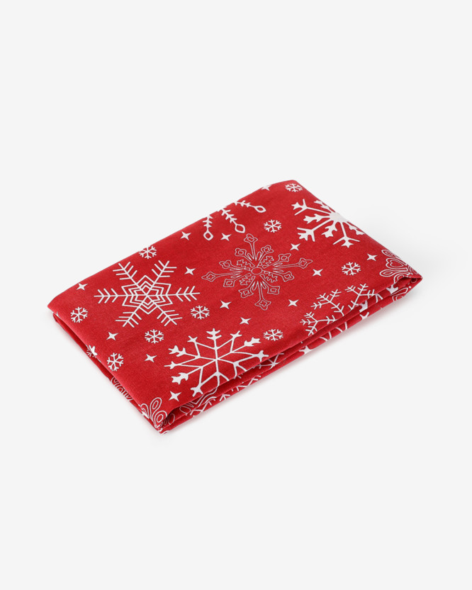 Ścierka kuchenna bawełniana świąteczna - płatki śniegu na czerwonym