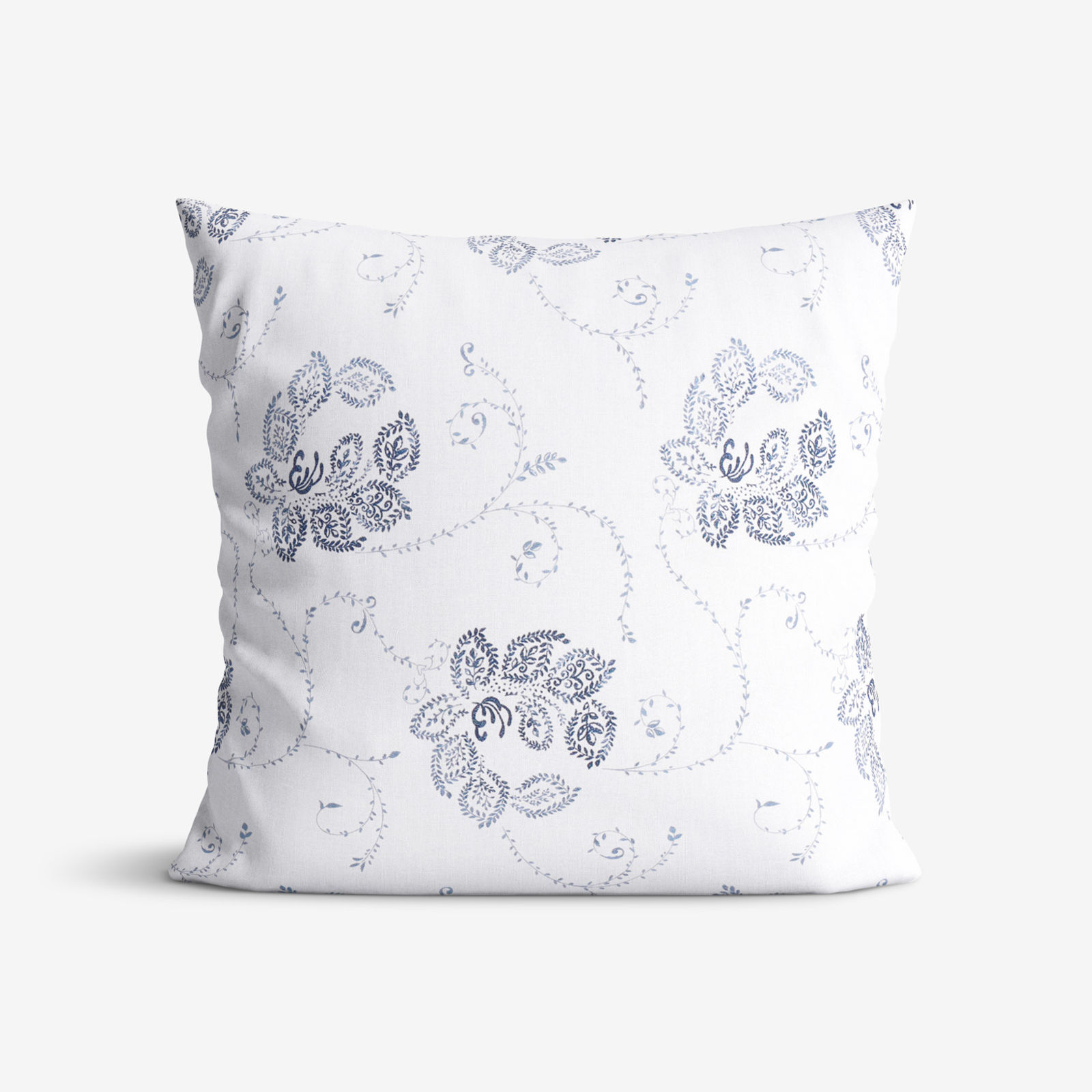 Poszewka na poduszkę bawełniana - ciemnoniebieskie ornamenty kwiatowe na białym