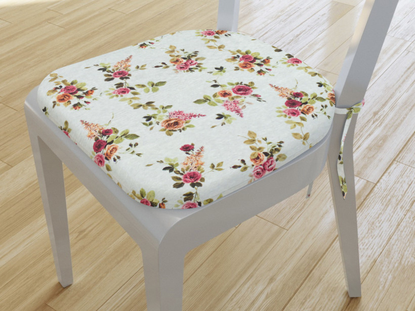 Zaokrąglona poduszka na krzesło 39x37 cm Loneta - róże na jasnozielonym