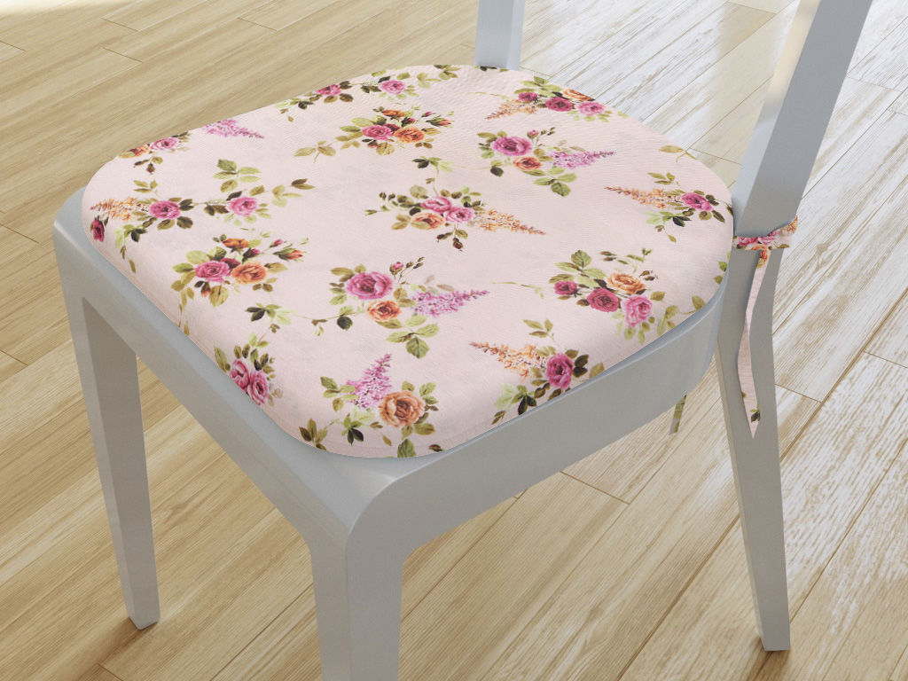 Zaokrąglona poduszka na krzesło 39x37 cm Loneta - róże na jasnym łososiowym