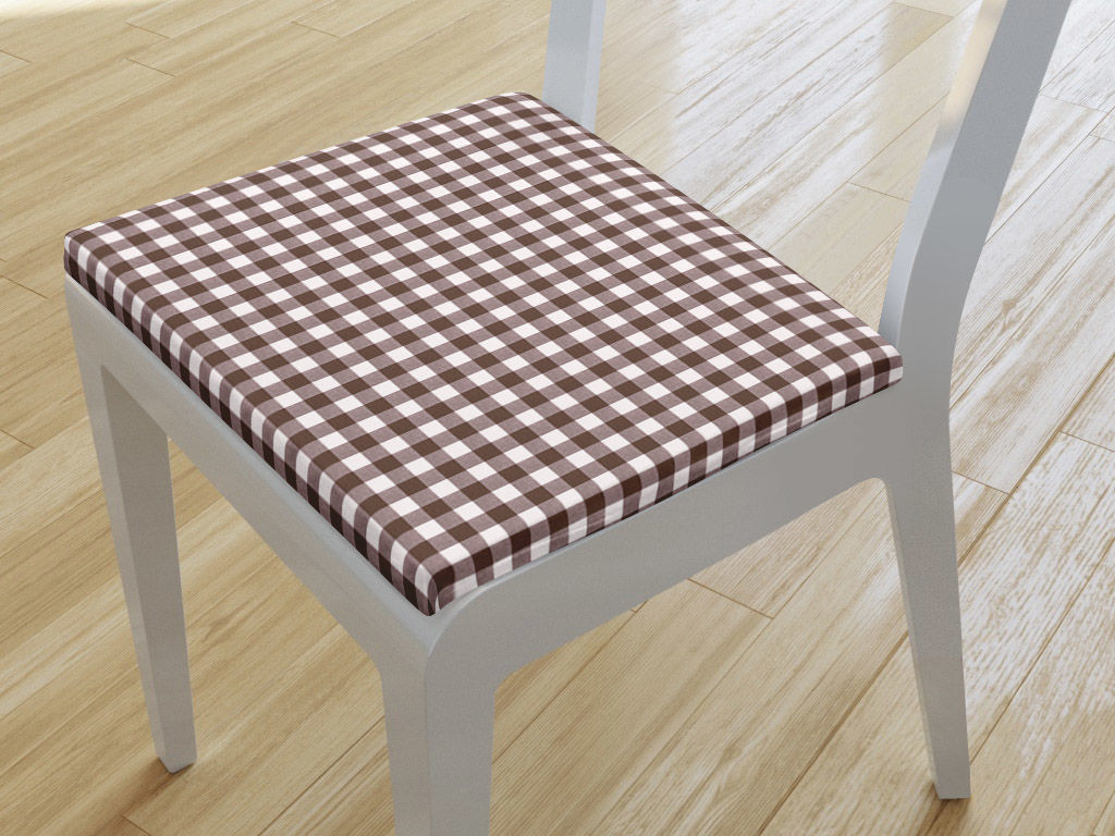 Kwadratowa poduszka na krzesło 38x38 cm - brązowo-biała kratka