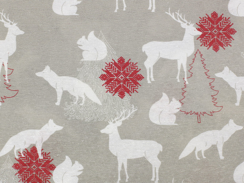 Tkanina dekoracyjna świąteczna Loneta - świąteczne zwierzęta na szarym
