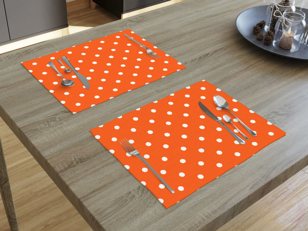 Podkładka na stół Loneta - białe kropki na pomarańczowym - 2szt.