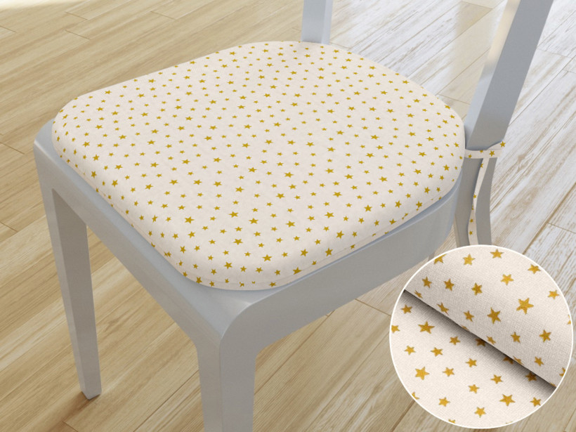 Zaokrąglona poduszka na krzesło 39x37 cm - złote gwiazdki na beżowym