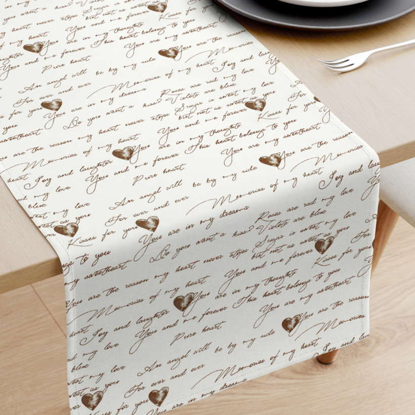 Bieżnik na stół z płótna bawełnianego - tekst miłosny