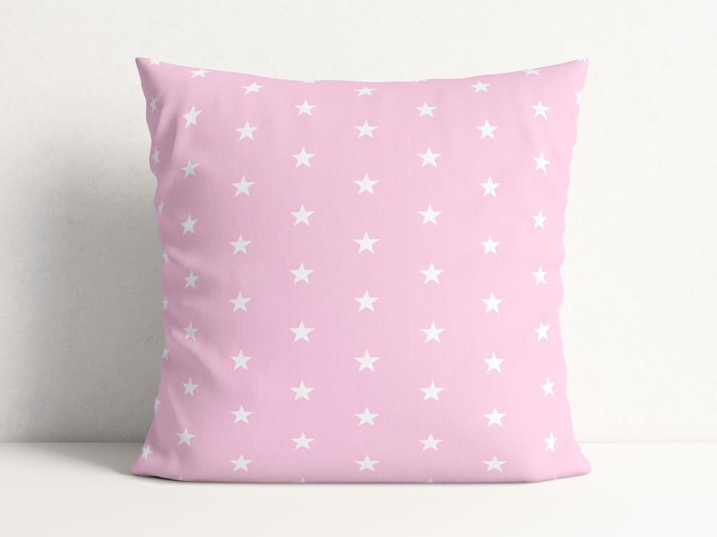 Poszewka na poduszkę bawełniana dla dzieci - białe gwiazdki na różowym