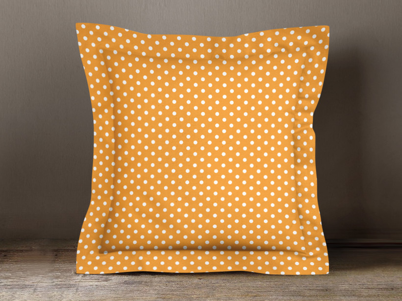 Poszewka na poduszkę z ozdobną kantą bawełniana - białe kropki na pomarańczowym