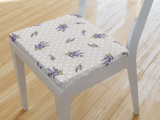 Kwadratowa poduszka na krzesło 38x38 cm - lawenda w kropki