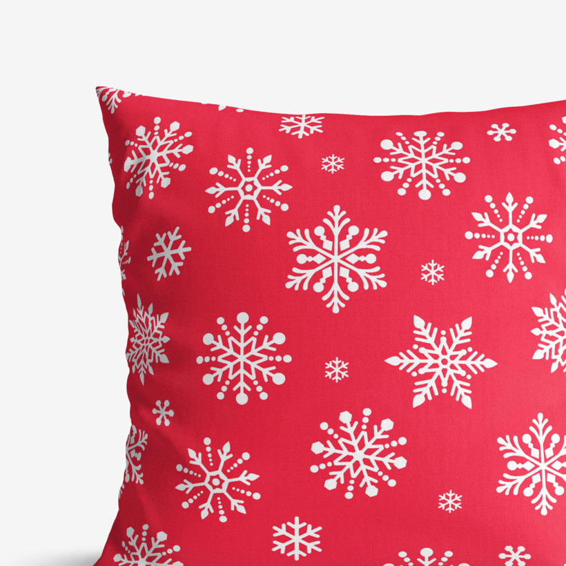 Poszewka na poduszkę bawełniana - płatki śniegu na jaskrawej czerwieni