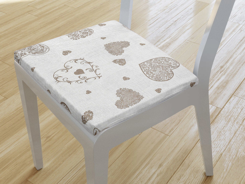 Kwadratowa poduszka na krzesło 38x38 cm Verona - wiklinowe serca na naturalnym