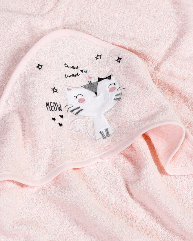 Ręcznik dziecięcy z kapturem LILI 100x100 cm różowy - kotek