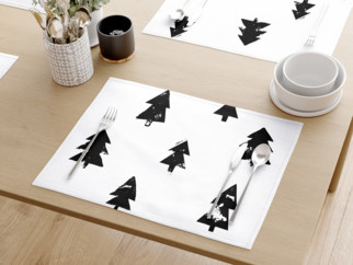 Podkładka na stół bawełniana świąteczna - czarne drzewa na białym - 2szt.