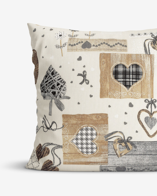 Poszewka na poduszkę dekoracyjna Loneta - szare serca patchwork