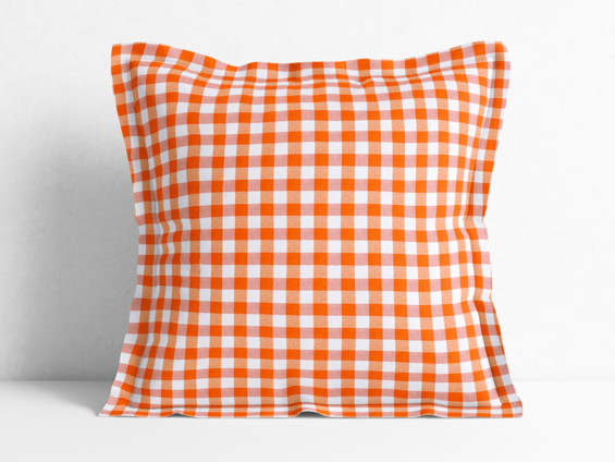 Poszewka na poduszkę z ozdobną kantą dekoracyjna Menorca - pomarańczowo-biała kratka