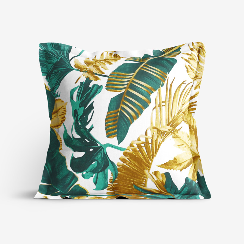 Poszewka na poduszkę z ozdobną kantą bawełniana - liście palmy na białym