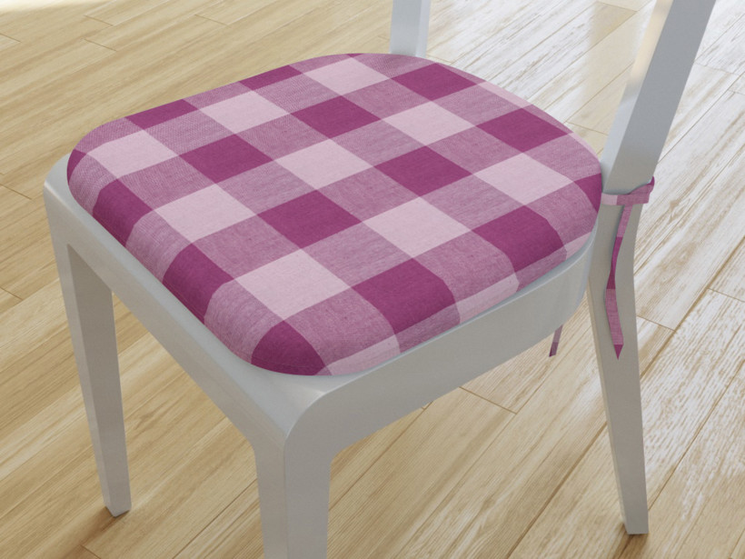 Zaokrąglona poduszka na krzesło 39x37 cm Kanafas - duża fioletowo-biała kratka