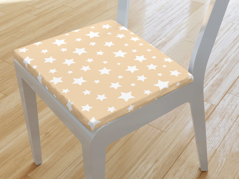 Kwadratowa poduszka na krzesło 38x38 cm Loneta - białe gwiazdy na beżowym