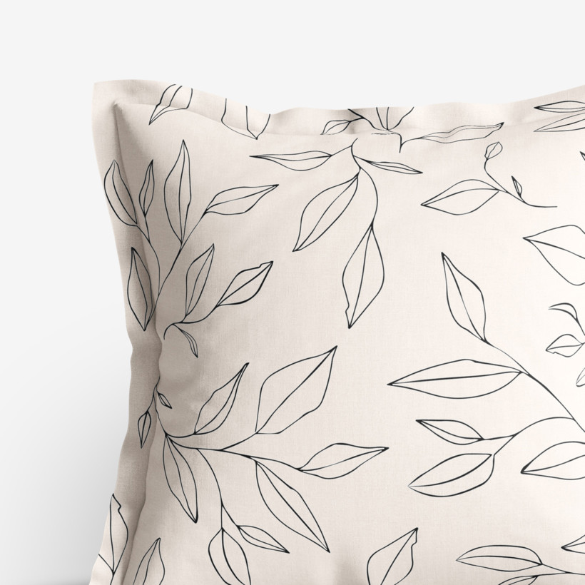Poszewka na poduszkę z ozdobną kantą bawełniana - liście na naturalnym