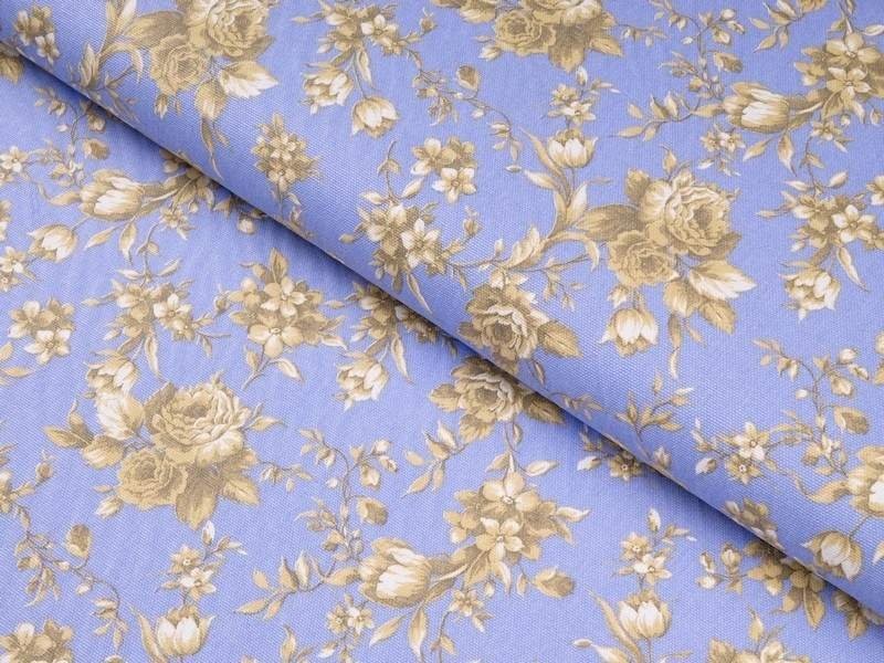 Tkanina bawełniana Mestral - kwiaty na niebieskim