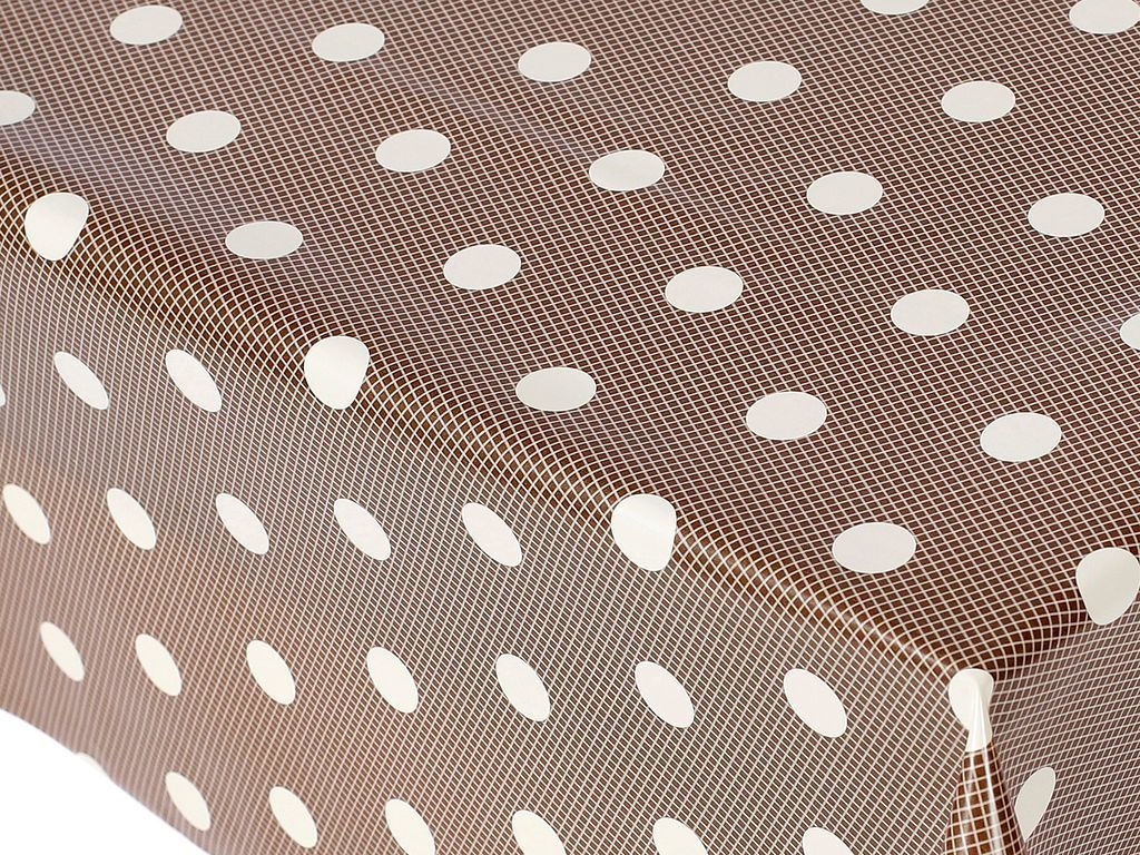 Cerata na stół na metry - białe kropki na brązowym
