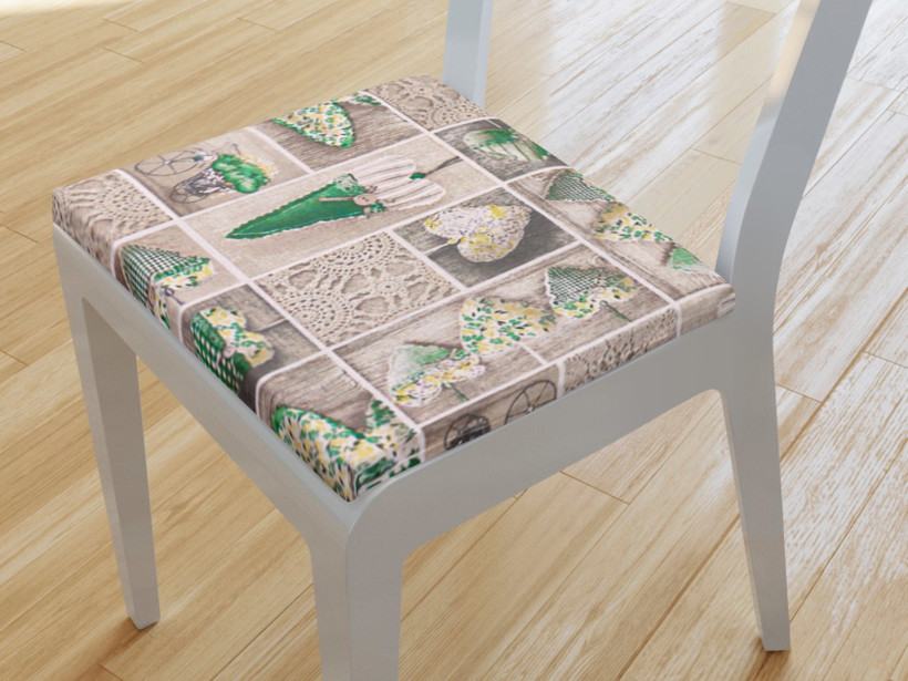 Kwadratowa poduszka na krzesło 38x38 cm Loneta - zielone serca