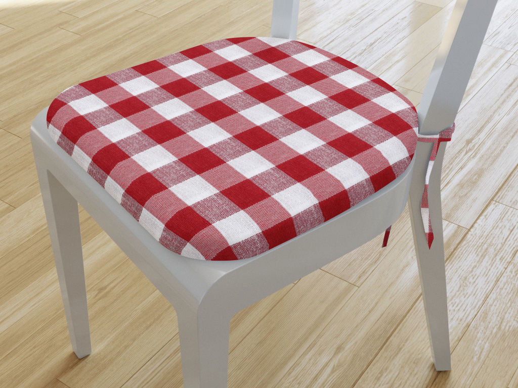 Zaokrąglona poduszka na krzesło 39x37 cm Menorca - duża czerwono-biała kratka