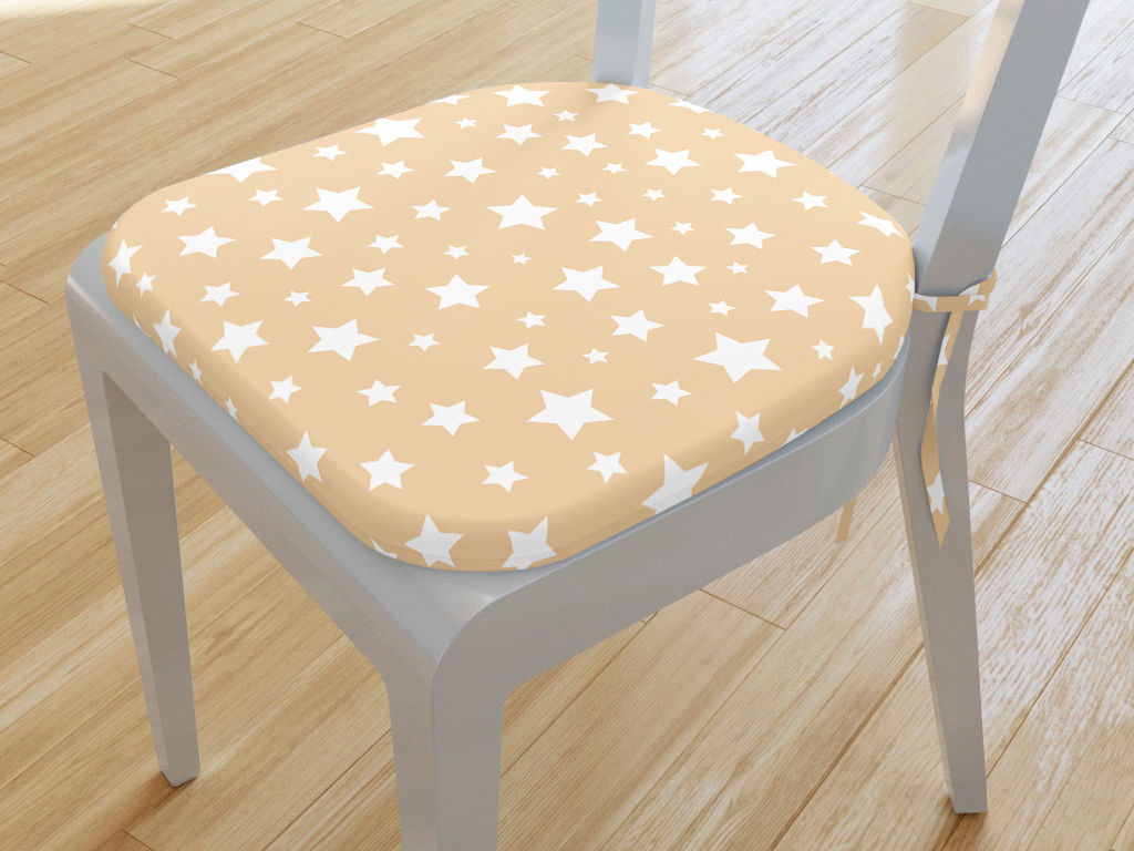 Zaokrąglona poduszka na krzesło 39x37 cm Loneta - białe gwiazdy na beżowym