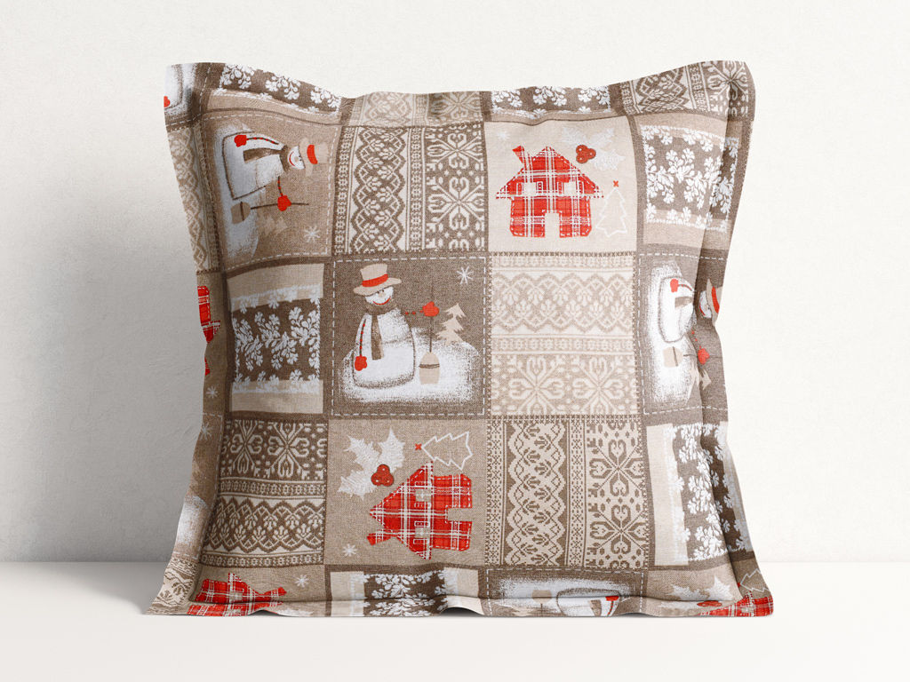Poszewka na poduszkę z ozdobną kantą dekoracyjna świąteczna Loneta - bałwany