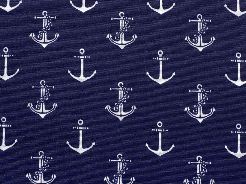 Tkanina dekoracyjna Loneta - kotwice na niebieskim