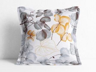 Poszewka na poduszkę z ozdobną kantą bawełniana - szare i brązowe kwiaty z liśćmi