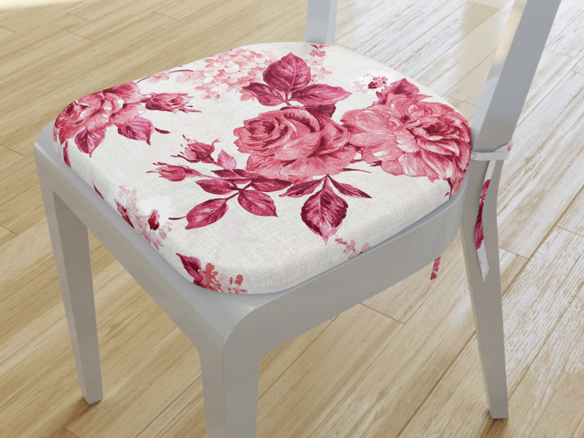 Zaokrąglona poduszka na krzesło 39x37 cm Loneta - duże czerwone róże