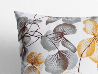 Poszewka na poduszkę bawełniana - szare i brązowe kwiaty z liśćmi