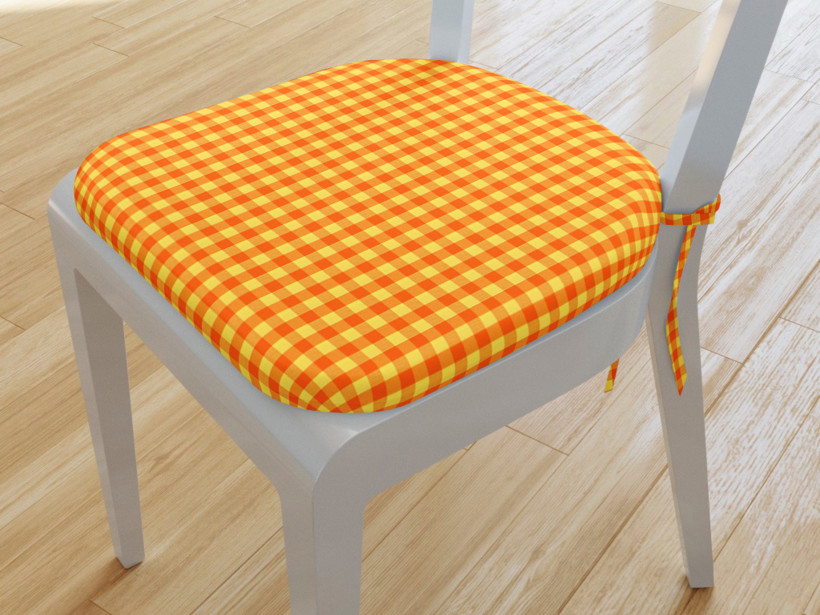 Zaokrąglona poduszka na krzesło 39x37 cm Kanafas - mała pomarańczowo-żółta kratka