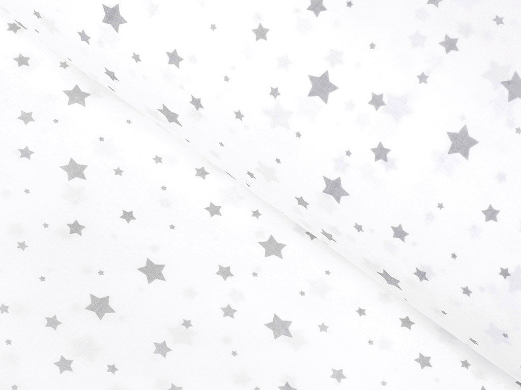 Płótno bawełniane - szare gwiazdki na białym