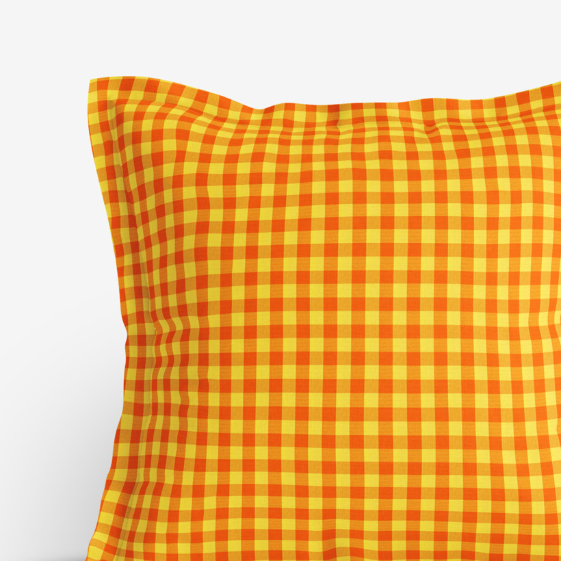 Poszewka na poduszkę z ozdobną kantą bawełniana Kanafas - mała pomarańczowo-żółta kratka