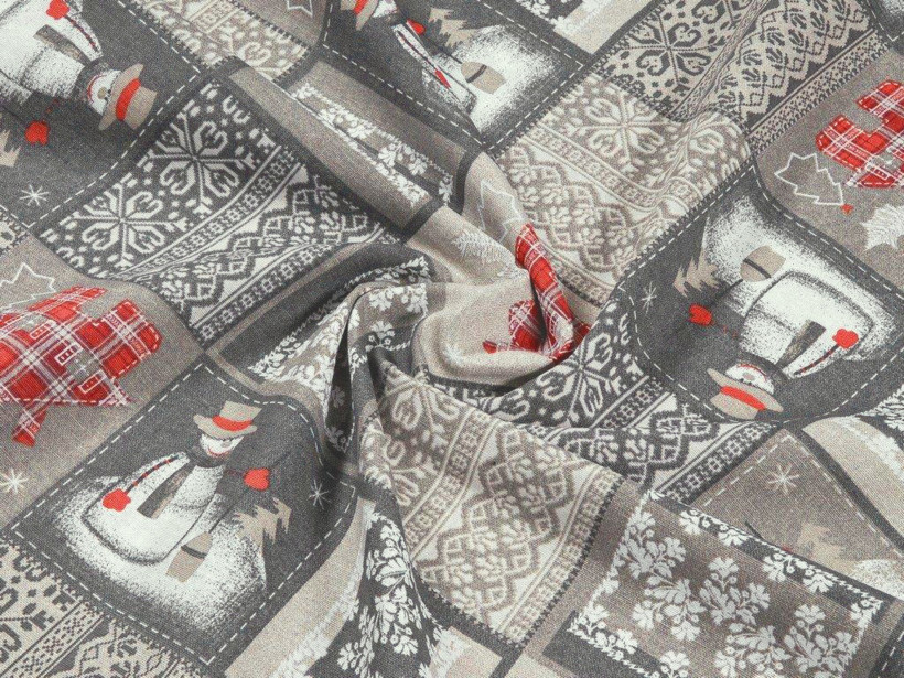 Tkanina dekoracyjna świąteczna Loneta - bałwany na szarym