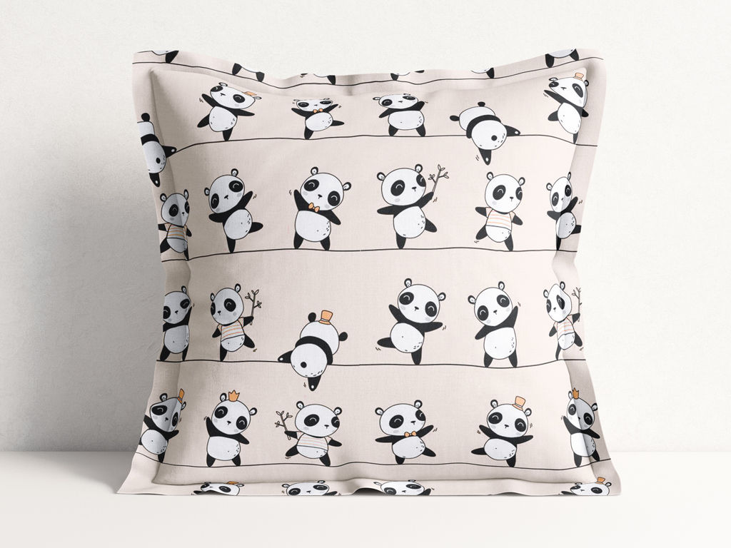 Poszewka na poduszkę z ozdobną kantą bawełniana dla dzieci - tańczące pandy