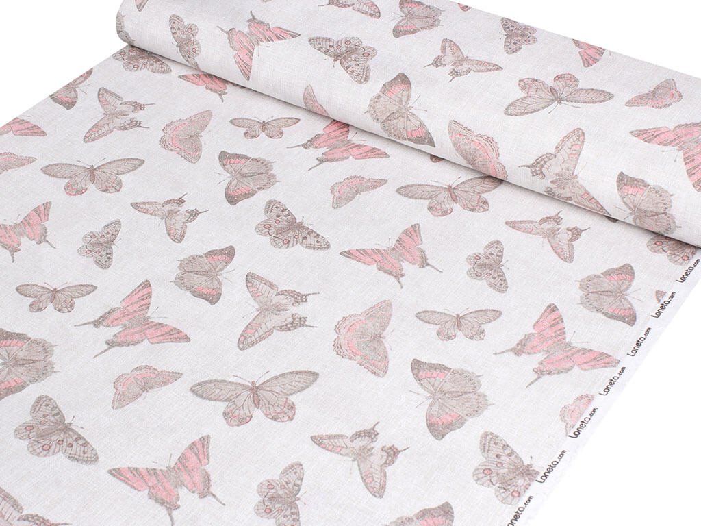 Tkanina dekoracyjna Loneta - różowe motyle
